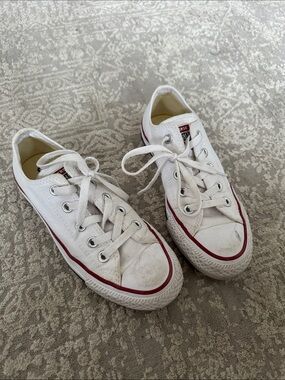Converse Kids White Low Top Canvas Sneakers with Red Stripe